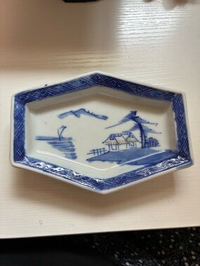 Blue and White Hexagonal Asian Porcelain Dish